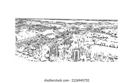 El barrio más poblado de Italia es el de Mestre. Dibujo a mano de ilustración de esbozo en vector.