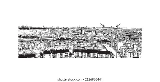 Der Stadtbezirk Mestre ist der bevölkerungsreichste Stadtteil Italiens. Handgezeichnete Skizzengrafik in Vektorgrafik.