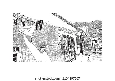 Building view with landmark of Mijas is the 
municipality in Spain. Hand drawn sketch illustration in vector.
