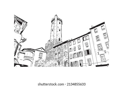 Building view with landmark of Millau is the 
commune in France. Hand drawn sketch illustration in vector.