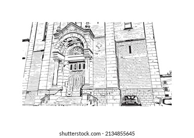 Building view with landmark of Millau is the 
commune in France. Hand drawn sketch illustration in vector.