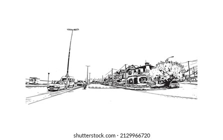 Building view with landmark of Miramar is the 
city in Florida. Hand drawn sketch illustration in vector.