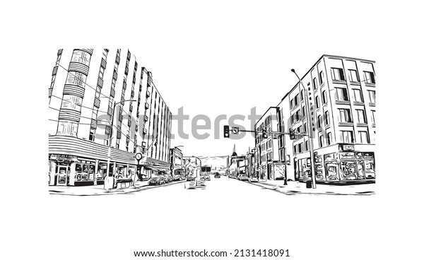 Building view with\
landmark of Missoula is a city in western Montana. Hand drawn\
sketch illustration in\
vector.