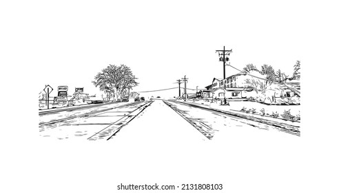 Building view with landmark of Moab is a city in eastern Utah. Hand drawn sketch illustration in vector.