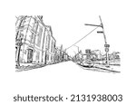 Building view with landmark of Mobile is the 
city in Alabama. Hand drawn sketch illustration  in vector.