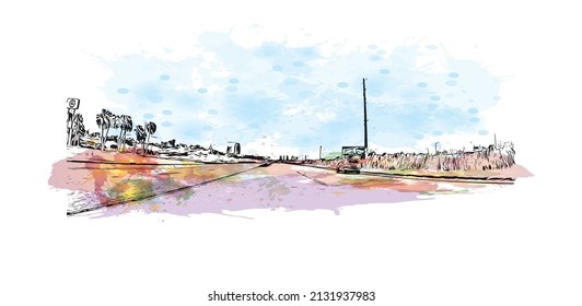 La vista de construcción con el punto de referencia de Mobile es el 
ciudad de Alabama. Salto de color de agua con ilustración de esbozo dibujada a mano en vector.