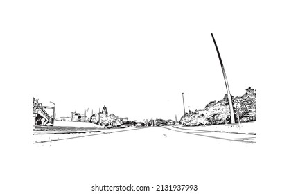 Building view with landmark of Mobile is the 
city in Alabama. Hand drawn sketch illustration  in vector.