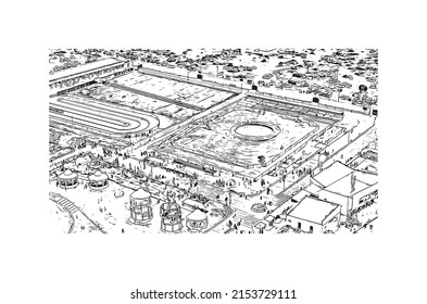Building view with landmark of Mogadishu is the capital of Somalia. Hand drawn sketch illustration in vector.