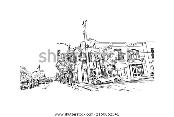 Building view with\
landmark of Monterey is the city in California. Hand drawn sketch\
illustration in\
vector.