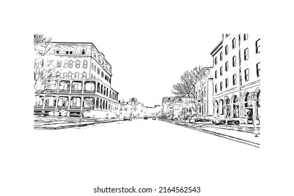 Building view with landmark of Montpelier is the 
city in Vermont. Hand drawn sketch illustration in vector.