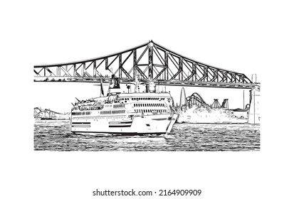 Building view with landmark of Montreal is the 
city in Canada. Hand drawn sketch illustration in vector.