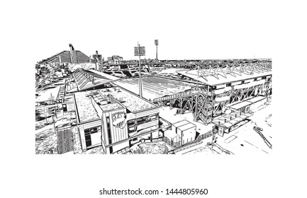 Building view with landmark of Montreal is the largest city in Canada's Quebec province. Hand drawn sketch illustration in vector.