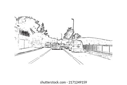 Building view with landmark of Murter is the 
Island in Croatia. Hand drawn sketch illustration in vector.