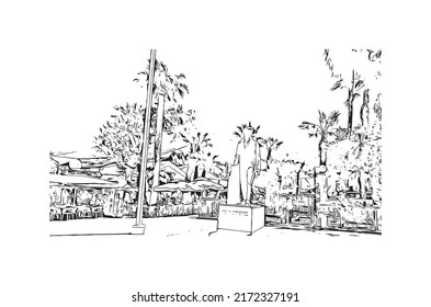 Building view with landmark of Nafplio is the 
city in Greece. Hand drawn sketch illustration in vector.