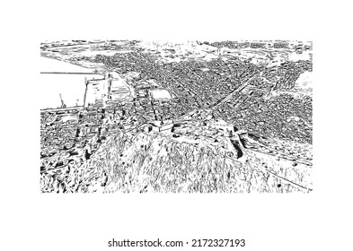 Building view with landmark of Nafplio is the 
city in Greece. Hand drawn sketch illustration in vector.
