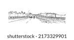 Building view with landmark of Nairobi is the 
capital of Kenya. Hand drawn sketch illustration in vector.