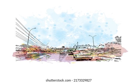 Building view with landmark of Nairobi is the 
capital of Kenya. Watercolor splash with hand drawn sketch illustration in vector.