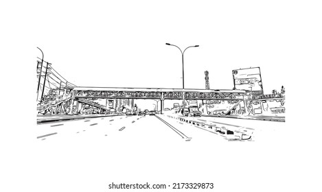 Building view with landmark of Nairobi is the 
capital of Kenya. Hand drawn sketch illustration in vector.