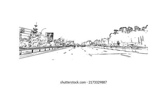 Building view with landmark of Nairobi is the 
capital of Kenya. Hand drawn sketch illustration in vector.