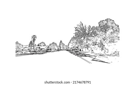 Building view with landmark of Napa is the 
city in California. Hand drawn sketch illustration in vector.