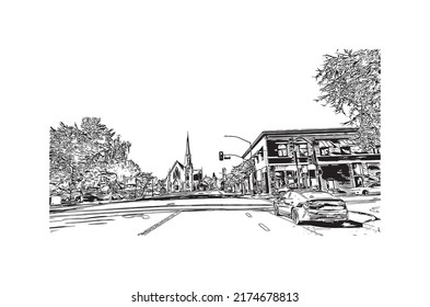 Building view with landmark of Napa is the 
city in California. Hand drawn sketch illustration in vector.