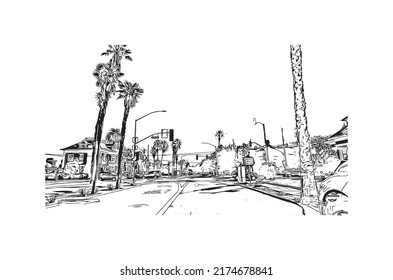 Building view with landmark of Napa is the 
city in California. Hand drawn sketch illustration in vector.