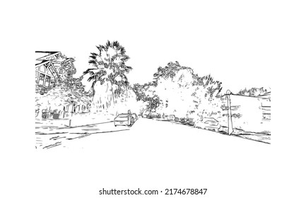Building view with landmark of Napa is the 
city in California. Hand drawn sketch illustration in vector.