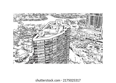 Building View With Landmark Of Naples Is The 
City In Florida. Hand Drawn Sketch Illustration In Vector.