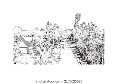 Building View With Landmark Of Naples Is The 
City In Florida. Hand Drawn Sketch Illustration In Vector.