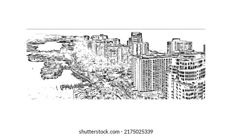 Building View With Landmark Of Naples Is The 
City In Florida. Hand Drawn Sketch Illustration In Vector.