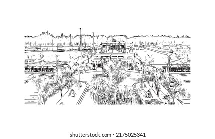 Building View With Landmark Of Naples Is The 
City In Florida. Hand Drawn Sketch Illustration In Vector.