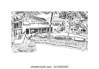 Building View With Landmark Of Naples Is The 
City In Florida. Hand Drawn Sketch Illustration In Vector.