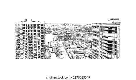 Building View With Landmark Of Naples Is The 
City In Florida. Hand Drawn Sketch Illustration In Vector.