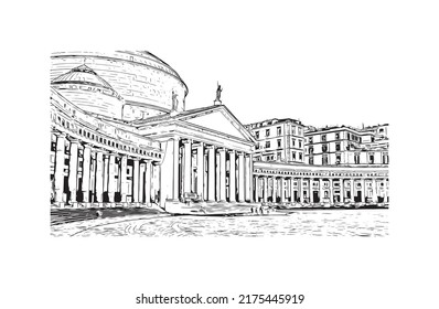 Building view with landmark of Naples is the 
city in Italy. Hand drawn sketch illustration in vector.