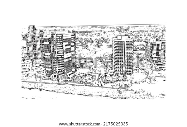 Building view with\
landmark of Naples is the \
city in Florida. Hand drawn sketch\
illustration in\
vector.