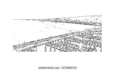 Building view with landmark of Narbonne is the 
commune in France. Hand drawn sketch illustration in vector.