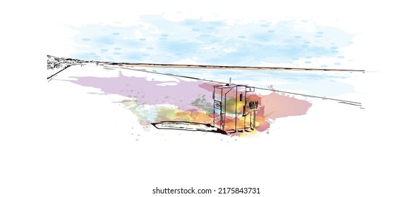 Building view with landmark of Narbonne is the 
commune in France. Watercolor splash with hand drawn sketch illustration in vector.
