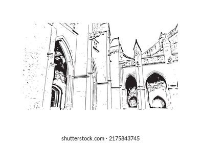 Building view with landmark of Narbonne is the 
commune in France. Hand drawn sketch illustration in vector.