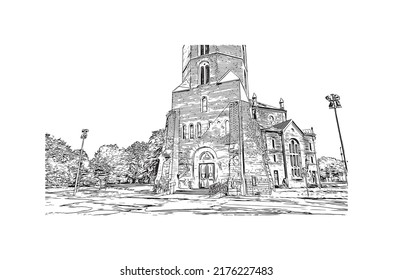 Construir vistas con el punto de referencia de Narva es un municipio y una ciudad en Estonia. Dibujo a mano de ilustración de esbozo en vector.