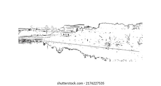 Building view with landmark of Narva is a municipality and city in Estonia. Hand drawn sketch illustration in vector.