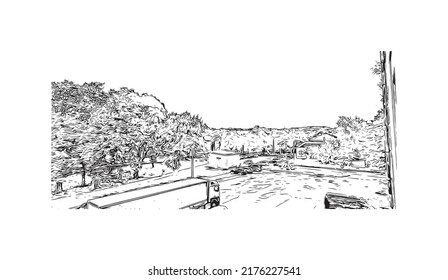 Building view with landmark of Narva is a municipality and city in Estonia. Hand drawn sketch illustration in vector.