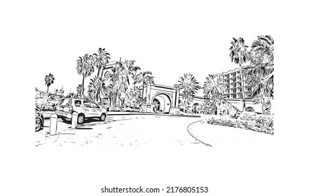 Building view with landmark of Nassau is the 
capital in Bahamas. Hand drawn sketch illustration in vector.