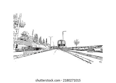 Building view with landmark of Nazareth is the city in Israel. Hand drawn sketch illustration in vector.