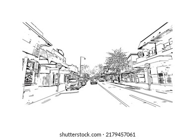 Building view with landmark of Nelson is the 
city in New Zealand. Hand drawn sketch illustration in vector.