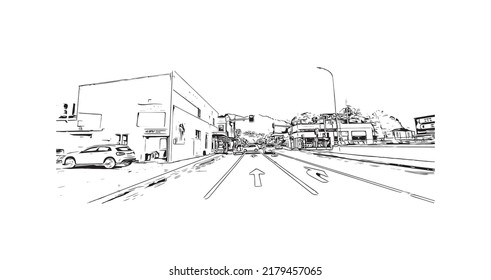 Building view with landmark of Nelson is the 
city in New Zealand. Hand drawn sketch illustration in vector.
