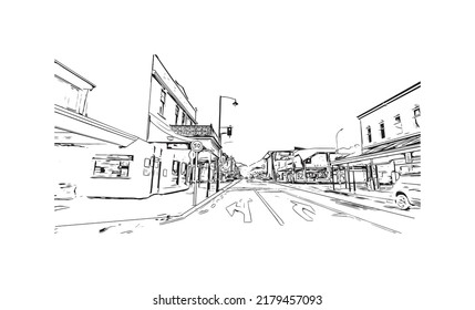 Building view with landmark of Nelson is the 
city in New Zealand. Hand drawn sketch illustration in vector.