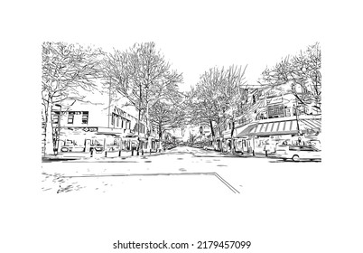 Building view with landmark of Nelson is the 
city in New Zealand. Hand drawn sketch illustration in vector.