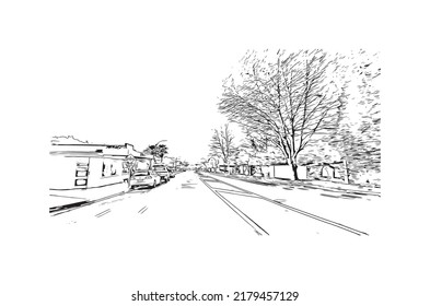 Building view with landmark of Nelson is the 
city in New Zealand. Hand drawn sketch illustration in vector.