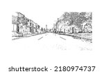 Building view with landmark of New Haven is the 
city in Connecticut. Hand drawn sketch illustration in vector.