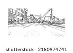 Building view with landmark of New Haven is the 
city in Connecticut. Hand drawn sketch illustration in vector.